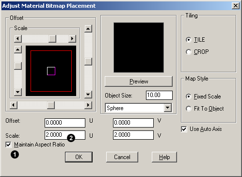 Adjust Material Bitmap Placement dialogue box