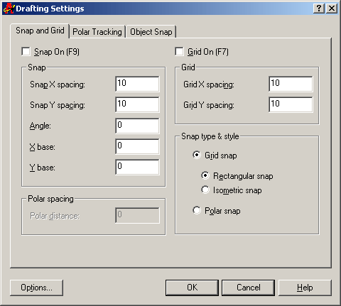 Drafting Settings dialogue box