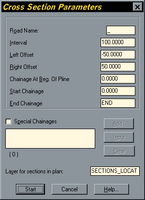 Cross Section Parameters Dialogue Box