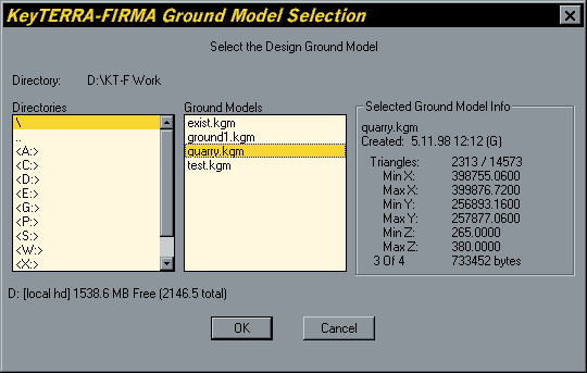 Ground Model Selection Dialogue Box