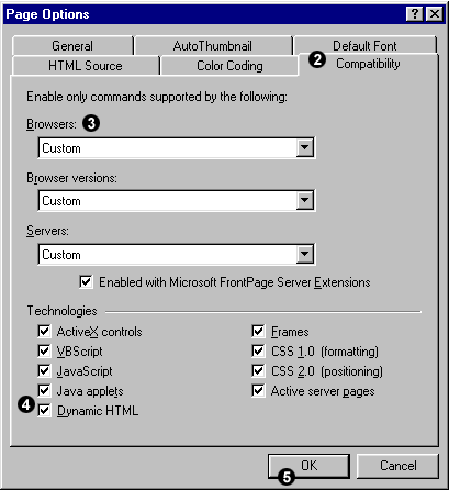 Page Options Dialogue Box